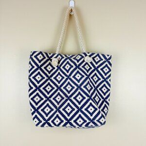 Summer & Rose Woven Rope-Handle Canvas Tote Bag